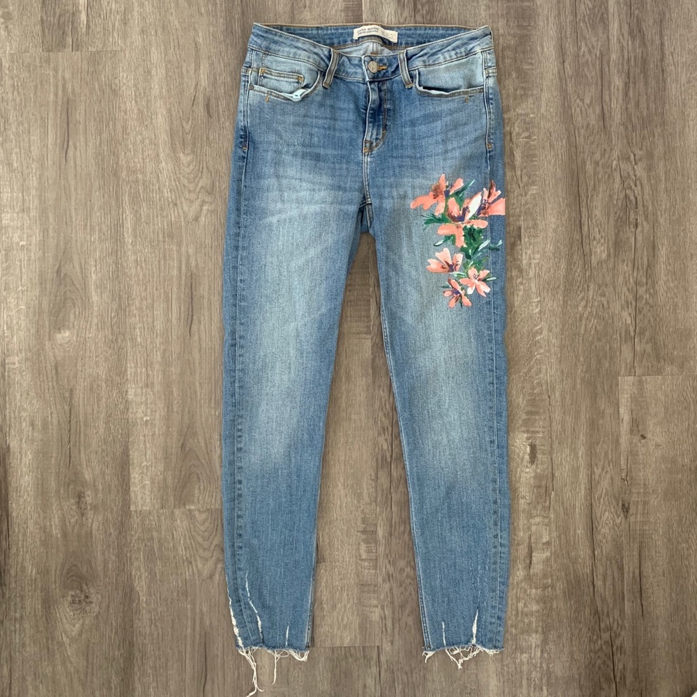 Zara cropped cut off painted skinny jeans